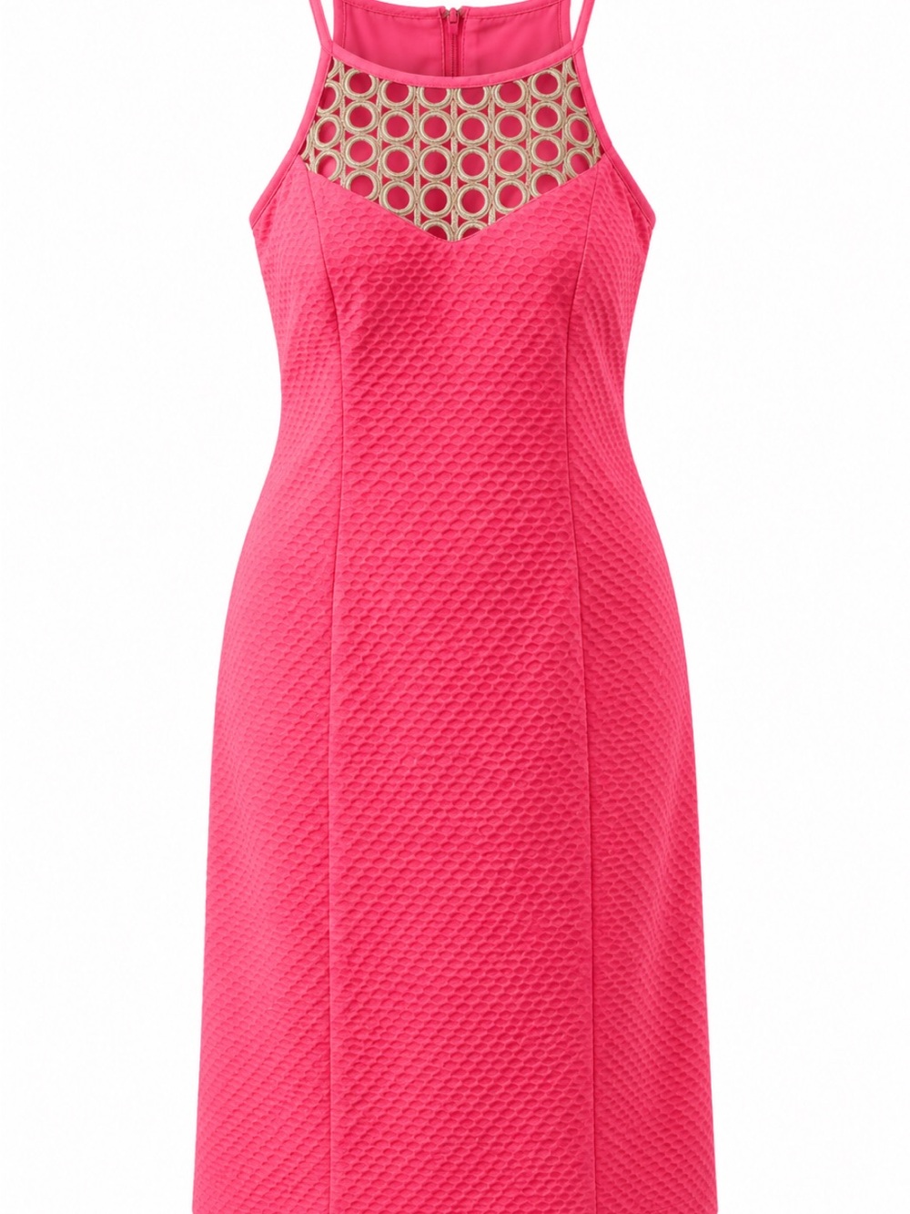 Lilly Pulitzer Hot Pink Textured Halter Midi Dress with Geometric Cutout